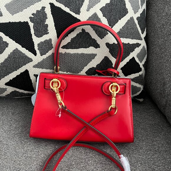 NWT Brilliant Red Tory Burch Lee Radziwill Heart Applique Petite Bag Red 75128 - Picture 2 of 6